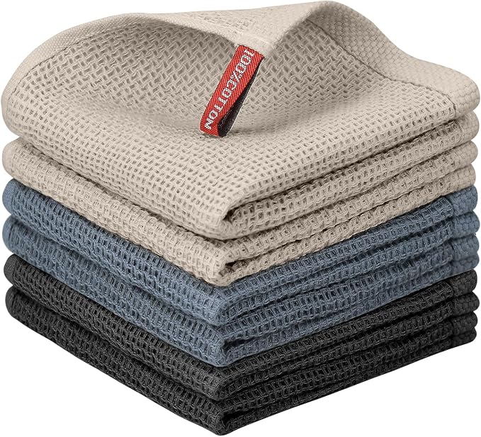Nialnant 6 Pack Dish Cloths,100% Cotton Waffle Weave Kitchen Towels,Soft and Absorbent Kitchen Dish Rags, Dish Towels for Washing Dishes-12x12 Inches