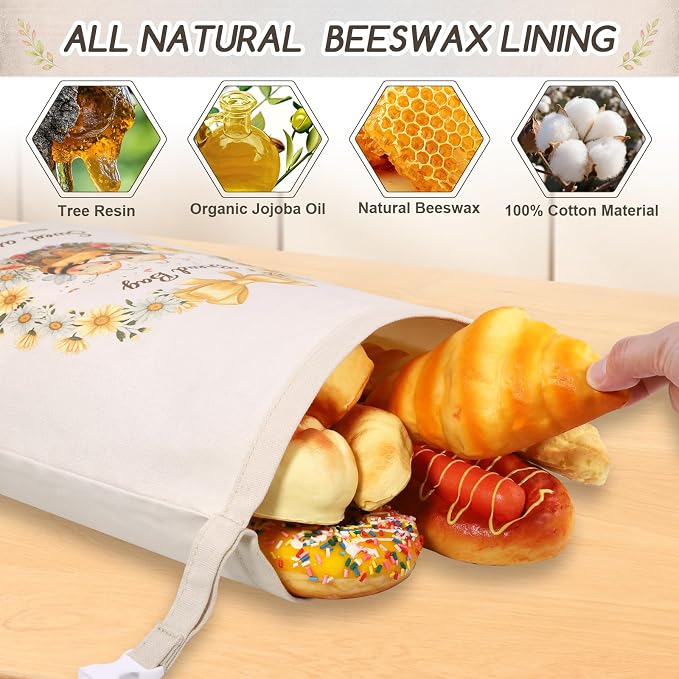 2 Pack Beeswax Bread Bags for Homemade Bread, Sourdough Storage XL 17"x13" | Reusable Bees Wax Bread Bag & Keeper, Natural Canvas with Premium Box for Home Baking, Freezer Storage & Outdoor Use