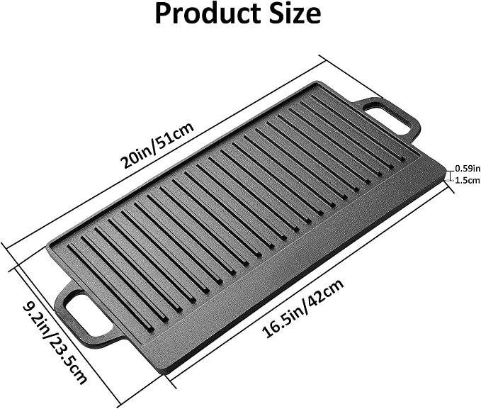 Vivicreate Cast Iron Griddle Skillet for Stove Top and Gas Grill – Flat Top Grill and Reversible Grill Griddle for Indoor or Camping Cooking – Comal Plancha para Tortillas