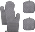 Oven Mitts and Pan Racks 4-Piece Set, Extended Kitchen Oven Mitts and Pan Racks, Heat Resistant 500 °F, Silicone Non-Slip Surface for Baking and Cooking (Grey)