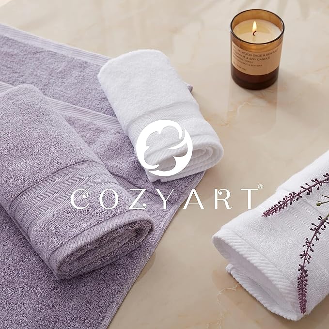 COZYART Luxury Hand Towels 4 PCS, Lavender 100% Turkish Cotton 650 GSM | OEKO-Tex 100 Certified Zero Twist Ring Spun, Soft Absorbent Quick Dry, Plush Fluffy, Breathable Hotel Quality for Daily Use