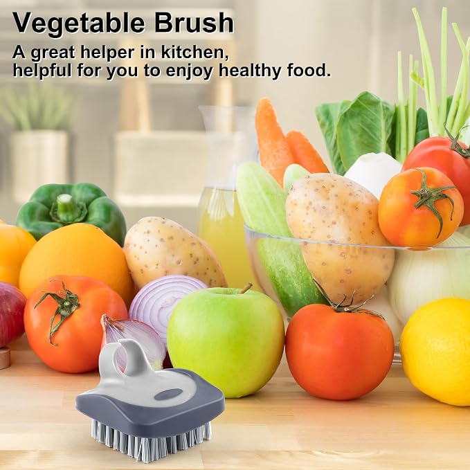 Aodaer 2 Pieces Vegetable Brush Potato Scrubber Brush Silicone Hard and Soft Side Fruit Cleaning Tools for Delicate or Tough-Skinned Vegetables, Dark Gary