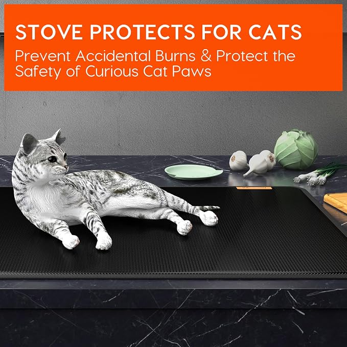 Fireproof Glass Stove Top Cover, 29.5" Thickened Heat-Resistant Mat | 4-Layer Safe Material, Flame Retardant, Waterproof, Flat Stove Protector for Cats, Kitchen Induction Protector