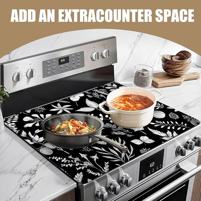 Herbs and Plants Stove Top Covers for Electric Stove, Electric Gas Stove Pad Heat Resistant Range Cooktop Protector for Home Decor Kitchen 28"x20"