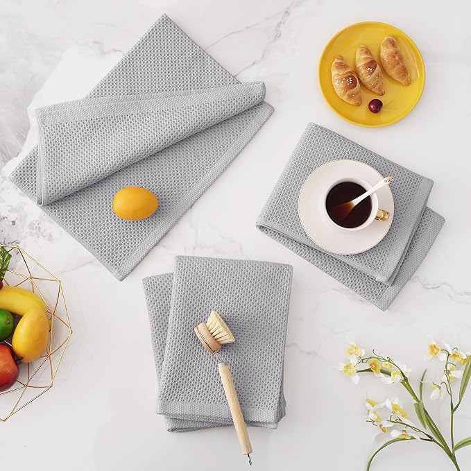 Homaxy 100% Cotton Oversized Waffle Weave Kitchen Towels 4-Pack, Light Gray | 20 x 28 Inches, Ultra Soft Absorbent Dish Towels, Quick Drying Large Cleaning Towels