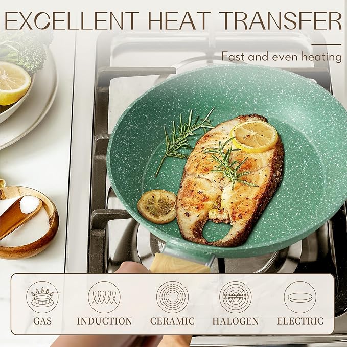 Innerwell 8-Inch Nonstick Frying Pan Small Egg Pan Skillet | Even Heating All Stove Compatible, PFOA PFOS Free, Granite Stone Cookware Skillet, Healthy and Non Toxic, Green