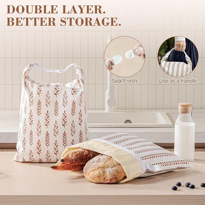 Sourdough Bread Bags, Bread Bags for Homemade Bread, 2 Pack Beeswax Bread Bag, Natural Cotton Sourdough Bags