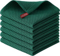 Kitinjoy 100% Cotton Waffle 6-Pack Kitchen Towels, 12" x 12", Dark Green | Ultra Absorbent, Super Soft, lightweight, Quick Drying Dish Rags for Washing Dishes