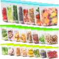 24 Pack Reusable Food Storage Bags Stand Up Dishwasher Safe BPA Free | Reusable Freezer Bags, Extra Thick Leakproof Ziplock Bags for Freezer Storage & Family Use (8 Gallon,8 Half Gallon, 8 Quart)