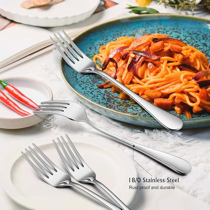 E-far Forks Spoons and Knives Set for 6, 18 Pieces Stainless Steel Silverware Set, Food Grade Flatware Cutlery Sets for Home Kitchen Restaurant, Mirror Finish, Dishwasher Safe