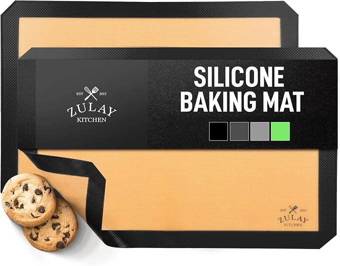 Zulay Kitchen Silicone Baking Mat 2 Pack – 16.5"×11.6" BPA-Free Reusable Baking Sheet, Heat Resistant 480°F – Non-Slip Border, Perfect for Cookies, Bread, Pastries & Oven Use - (Black)