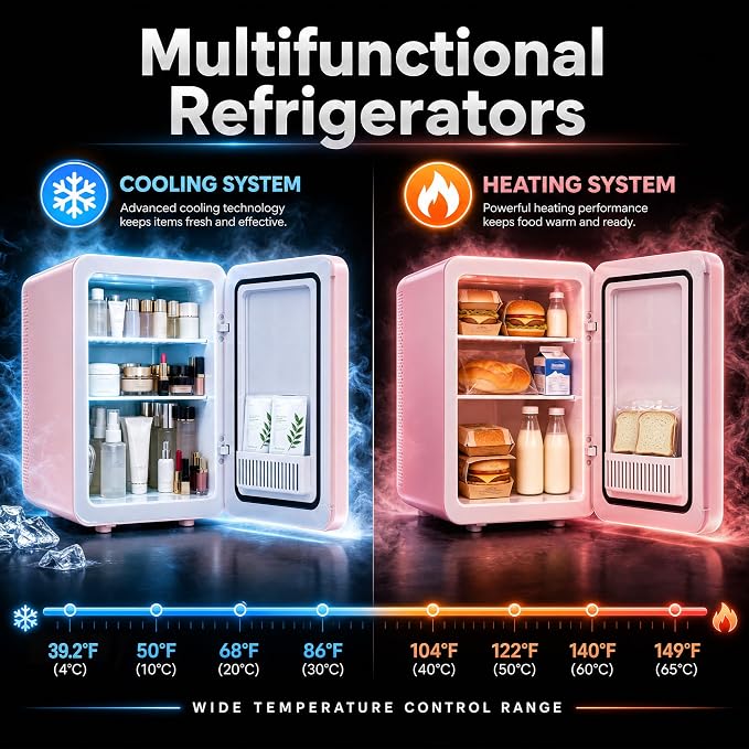 Kikihouse 16L/20L Skincare Fridge with LED Mirror, Small Fridge for Makeup | Portable Skin Care Fridge for Beauty, Cosmetics, Personal Mini Refrigerator for Food, Office, Dorm, Car, Cooler & Warmer