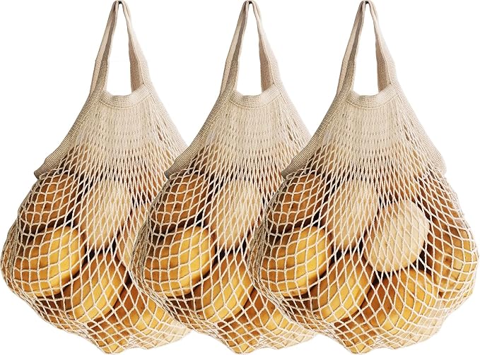 3 pack Reusable Grocery Bags Cotton Net Shopping Tote Ecology Market String Bag Mesh Beach Bags Produce Vegetable Bags
