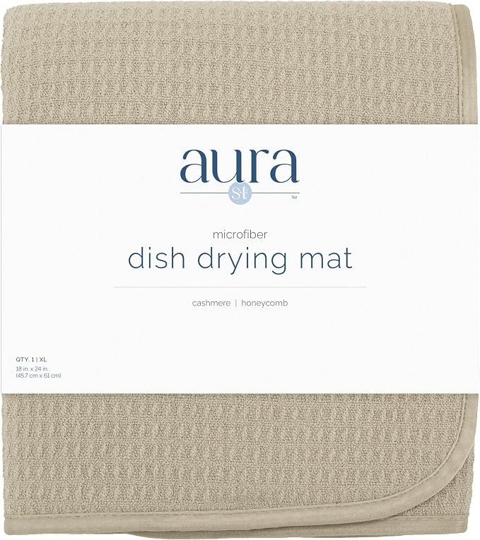 S&T INC. Dish Drying Mat, 18" x 24", XL, Beige | Absorbent Microfiber, Extra Large Kitchen Counter Mat for Dishes, Utensils, Pots and Pans, Machine Washable