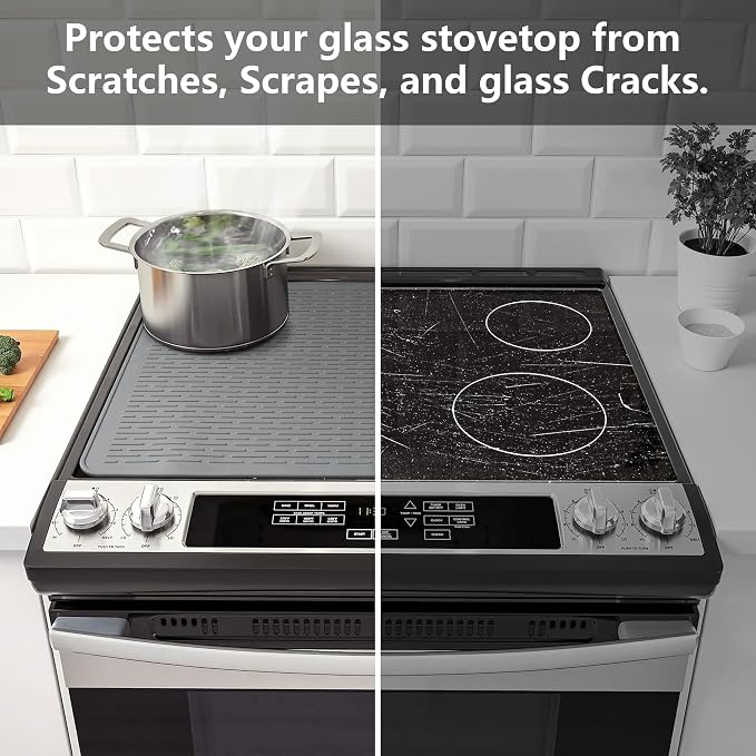 YUHFERA Stove Top Cover for Electric Stove - Silicone Stove Mat for Glass Top, Glass Cooktop Protector, XL Dish Drying Mats for Kitchen,Oven Covers for Electric Stove (Gray,30 x 21)