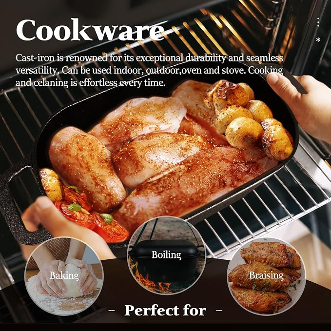 Cast Iron Sourdough Loaf Pan with Lid, Oval Dutch Oven for Bread Baking | Pre-Seasoned Sourdough Baking Supplies Kit, Cast Iron Dutch Oven for Homemade Bread, Sourdough Bread Pan