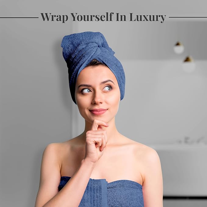 8 Piece Towel Set, 2 XL Bath, 2 Hand, 4 Washcloth, Blue | 100% Cotton, Lighter Weight, Quicker to Dry, Super Absorbent, Perfect for Bathroom