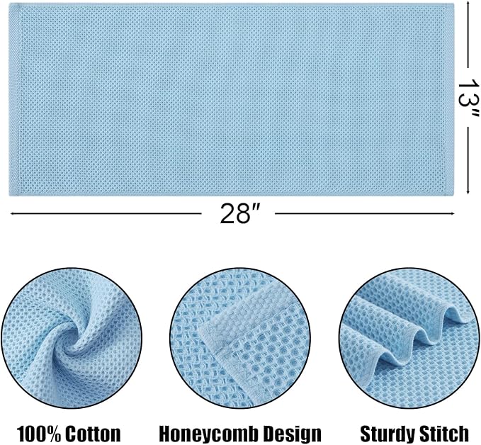 Kitinjoy 100% Cotton Waffle 12-Pack Kitchen Towels, 13" x 28", Sky Blue | Super Soft, Ultra-Absorbent, Fast Drying, lightweight, Quick Drying Kitchen Hand Towels