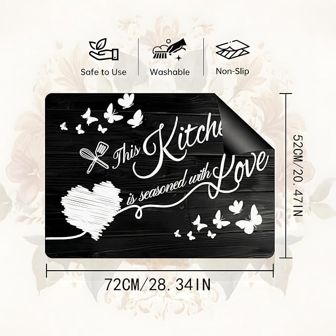 Black and White Kitchen Quote Stove Top Cover 28.3 x 20.5 Inch, Heart Butterfly Glass Cooktop Protector Mat, Electric Range Cover for Kitchen Counter Decor (Black wooden planks)