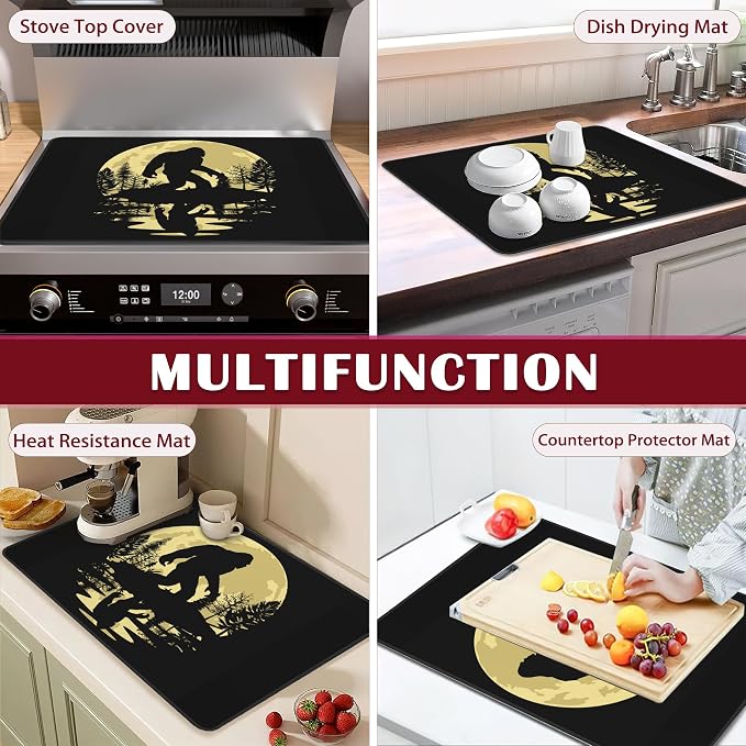 Stove Top Cover Glass Cooktop Heat Resistant Cover,Big Foot Forest Moon Ceramic Stove Top Covers Mat Prevents Scratching Stoves/Counter/Washer Protector,28x20 in