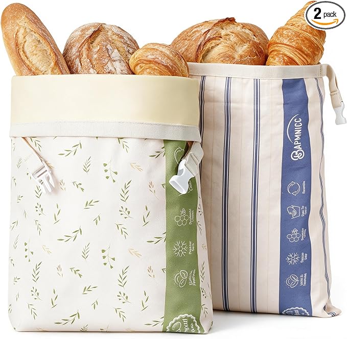 2 Pack Beeswax Sourdough Bread Bags for Homemade Bread, XL | Reusable Organic Beeswax Linen Cotton Sourdough Bag, Keep Loaves Fresh Longer, Homesteading Essentials