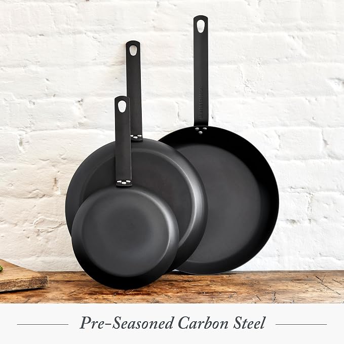 Merten & Storck 12" Pre-Seasoned Carbon Steel Frying Pan Skillet | Natural Nonstick with Use, Induction & All Stovetop Suitable, Grill & Campfire Safe, Even Heating, Indoor/Outdoor Use