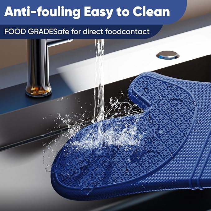 Silicone Oven Mitts, Heat Resistant Oven Gloves with Quilted Liner, Waterproof & Non-Slip Kitchen Mittens for Baking Cooking BBQ, 500°F, 12.5"-Madnight Blue