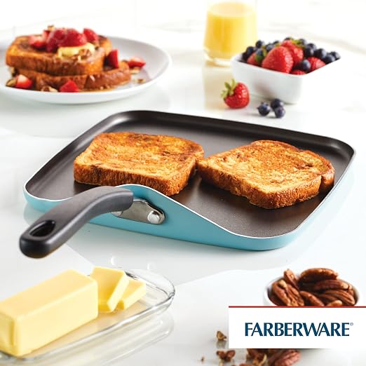 Farberware Cookstart DiamondMax Nonstick Square Grill Pan/Griddle, Dishwasher Safe, 11 Inch - Aqua