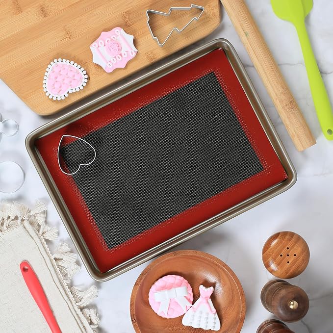 Perforated Silicone Baking Mats for Quarter Sheet, 2 Pcs Non-Stick Eclair Baking Mats for 9x13 Cookie Sheet, Reusable Baking Sheet Liners Compatible with Nordic Ware Naturals Quarter Sheet