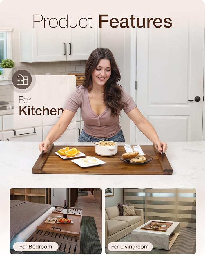 TIDITA Acacia Stove Top Covers for Electric Stove, Handles, Walnut color | Acacia Wood, Metal Handles, Non-Skid Pads, Easy Assembly, Wooden Noodle Board for Gas Stovetop, Gas Stove Cover, Multi-Use