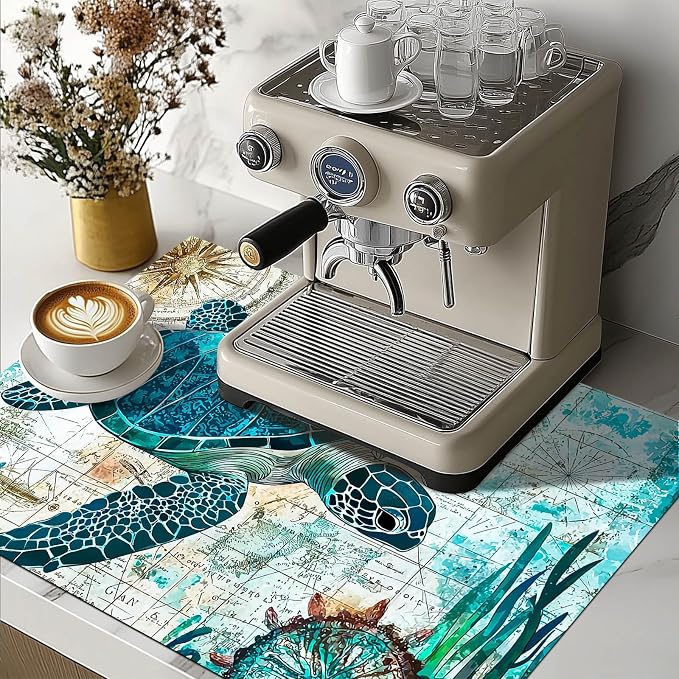 HOMETITUTE Sea Turtle Stove Top Cover 28x20 Ocean Map Diatomite Mat