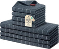 Homaxy Kitchen Towels and Dishcloths Set, Set of 8, Dark Grey | Bulk Cotton Terry Kitchen Towels, Checkered Designed, Soft and Super Absorbent Dish Towels, 12 x 12 and 13 x 28 Inches