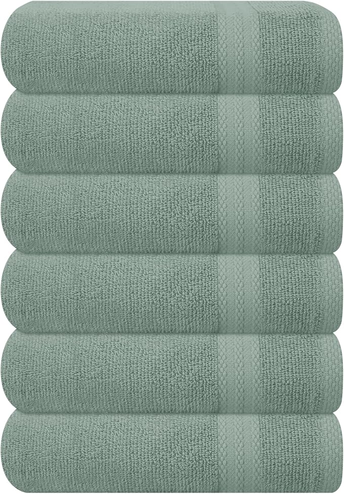 GLAMBURG Ultra Soft 6-Piece Hand Towel Set 16x28-100% Ringspun Cotton - Durable & Highly Absorbent Hand Towels - Ideal for use in Bathroom, Kitchen, Gym, Spa & General Cleaning - Jade