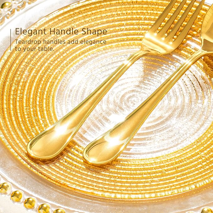 18/10 Stainless Steel Silverware Set for 4, 20 Piece Gold Flatware Set | KINGSTONE Teardrop Heavy Cutlery Set, Mirror Polished Knives Fork Spoons Utensils, Dishwasher Safe for Home Kitchen Wedding