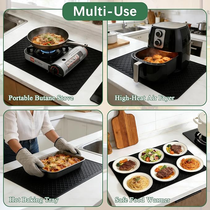 Stove Top Cover for Electric Stove - Silicone Stove Mat for Glass Top | Silicone XXL Glass Cooktop Covers, Flat RV Range top Mats，Black 27.5"X20"