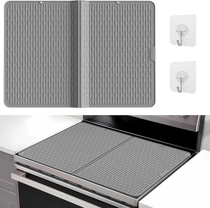 Foldable Silicone Stove Top Cover – 20"x28" Stove Top Covers for Electric Stove, Glass Top Stove Cover, RV Stove Top Cover & Dish Drying Mat (Gray, 28''x20'')