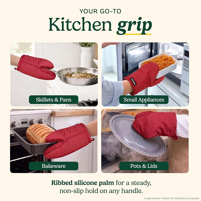 Cuisinart Mini Oven Mitts, 2-Pack 5"x8.5", Heat Resistant 500F | Compact pot holder for baking, air fryer, and cookware, silicone non-slip grip, hanging loop, fits either hand, wipes clean