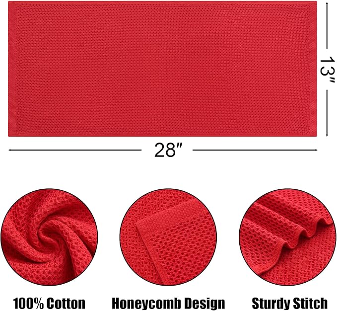 Kitinjoy 100% Cotton Waffle 8-Pack Kitchen Towels, 13" x 28", Red | Super Soft, Ultra-Absorbent, Fast Drying, lightweight, Quick Drying Kitchen Hand Towels