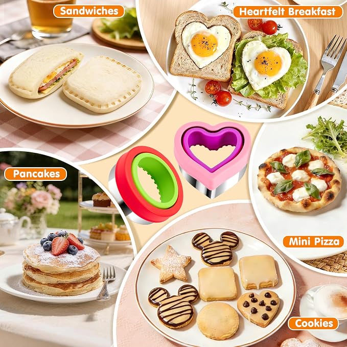 Sandwich Cutters for Kids Lunch, Breakfast Crustless Sandwich Maker | Sandwich Cutter and Sealer Variety Cookie Cutters Bread Decruster School Lunch Bento Box Accessories for Kids Children