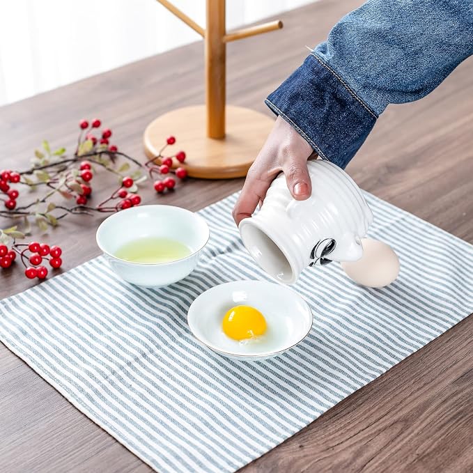 Funny Egg Separator Kitchen Gadget, Cartoon Ceramic Egg White and Yolk Separator Mug, Dishwasher Safe, Creative Gag Gift Fun White Elephent Gift