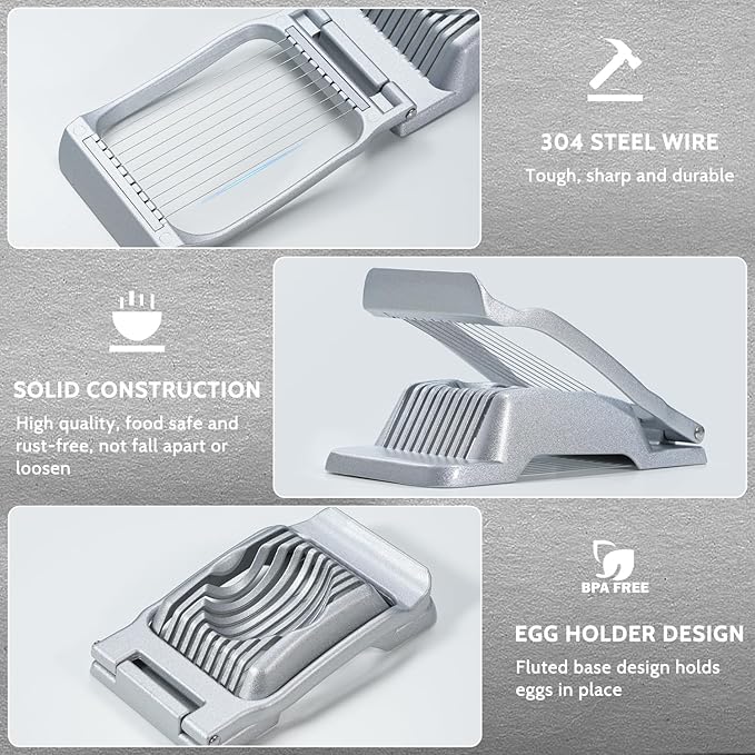 Sopito Stainless Steel Wire Egg Slicer for Hard Boiled Eggs & All Soft Food | Easy & Uniform Slices, Heavy Duty, Not Bend & Rust, Easy to Clean, Multipurpose Egg Cutter for Egg Salads, Sandwiches