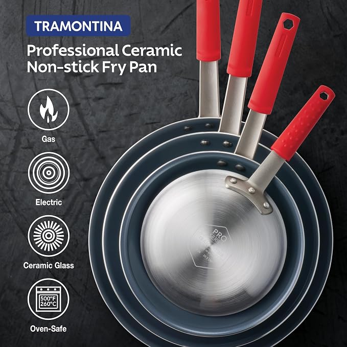 Tramontina Professional 14-Inch Ceramic Non Stick Extra Large Frying Pan | Heavy-Gauge Aluminum Skillet with Ceramic Nonstick Coating, Dishwasher and Oven Safe, Gray, Made in Brazil