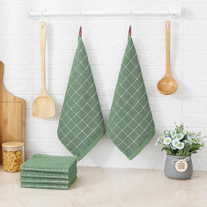 Homaxy 100% Cotton Terry Kitchen Dish Cloths, 4 Pack, Grass Green | Ultra Soft and Absorbent Dish Towels for Kitchen, Suitable for Drying and Washing Dishes