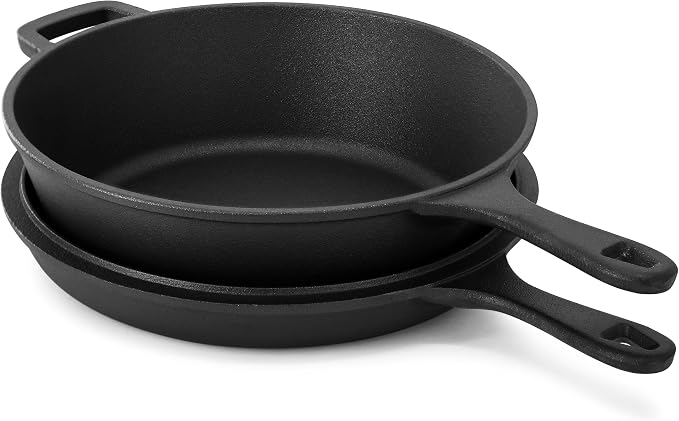 Megachef 10.5 Inch 2-in-1 Pre-Seasoned Cast Iron Skillet and Fry Pan Set