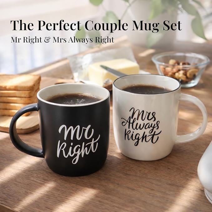 Triple Gifffted Mr Right and Mrs Always Right Coffee Mugs Gift Set, 13oz | Gifts for Couples, Wedding Anniversary, Engagement, Christmas, His & Hers, Bride and Groom, Parents, Newlyweds Bridal Shower
