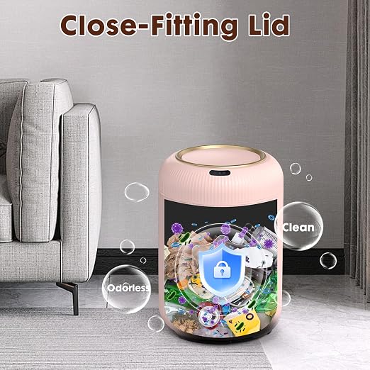 Procade Automatic Motion Sensor Bathroom Trash Can, Small Pink Garbage Can | 3 Gallon Touchless Sensor trash can with Lid,Pink and Gold Garbage Bin Electric Waste Basket for Bedroom,Office,Dorm,Outdoor