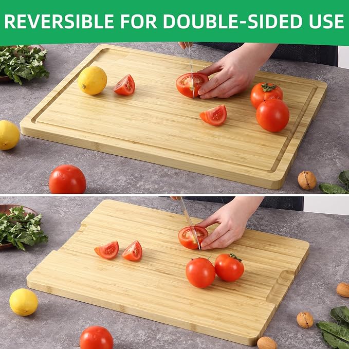 Garvee 20 in x14 in Large Cutting Board for Kitchen, Bamboo Wood Chopping Board with Juice Groove & Handles, Reversible Wooden Butcher Block Charcuteries Cheese Serving Tray