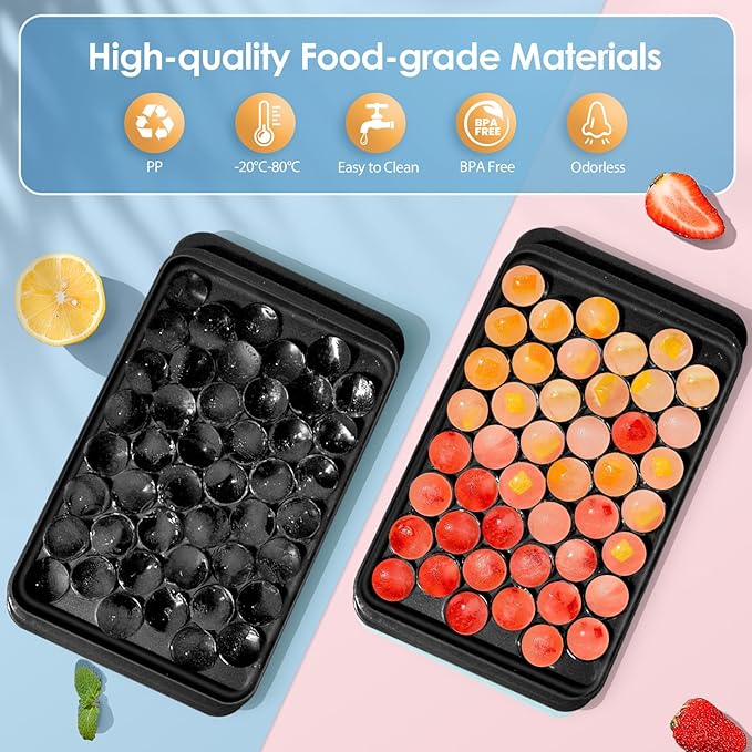 Ice Cube Tray with Lid and Bin, 0.8" Round Ice Trays for Freezer | 2 Black Ice Cube Trays with Ice Box & Tong, 0.8" Round Ice Balls for Iced Coffee & Juice, Easy Twist Release, For Gatherings
