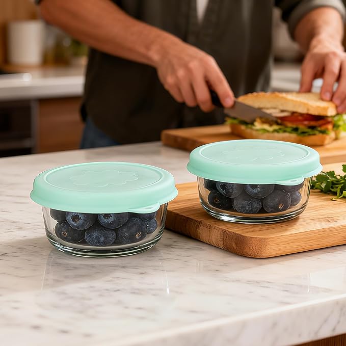 1 Cup Round Silicone Storage Cover Lids Replacement for Anchor Hocking and Pyrex 7202-PC Glass Bowls (Container not Included) (Green) 2 Pack