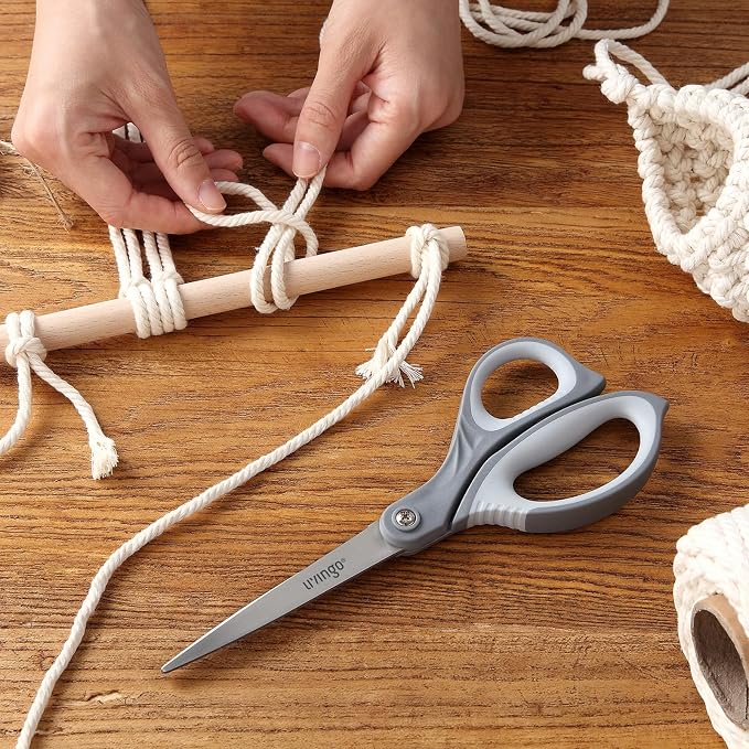 LIVINGO 3 Pack 8.5" Sharp Scissors for Office Heavy Duty All Purpose, Gray | Stainless Steel Blades Shears for Home School Crafting & Sewing Cutting Paper Fabric, Comfort Handles
